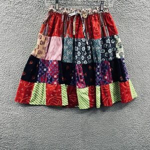 Womens Patchwork Mini Skirt OS Cotton Indie Festival Hippie Cottage Boho Tiered